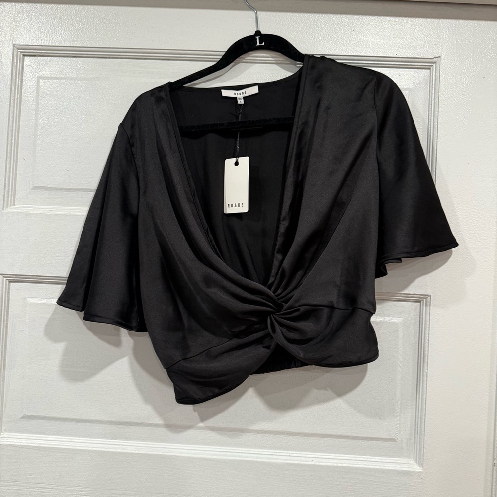 Twist Front Satin Finish Cropped Blouse